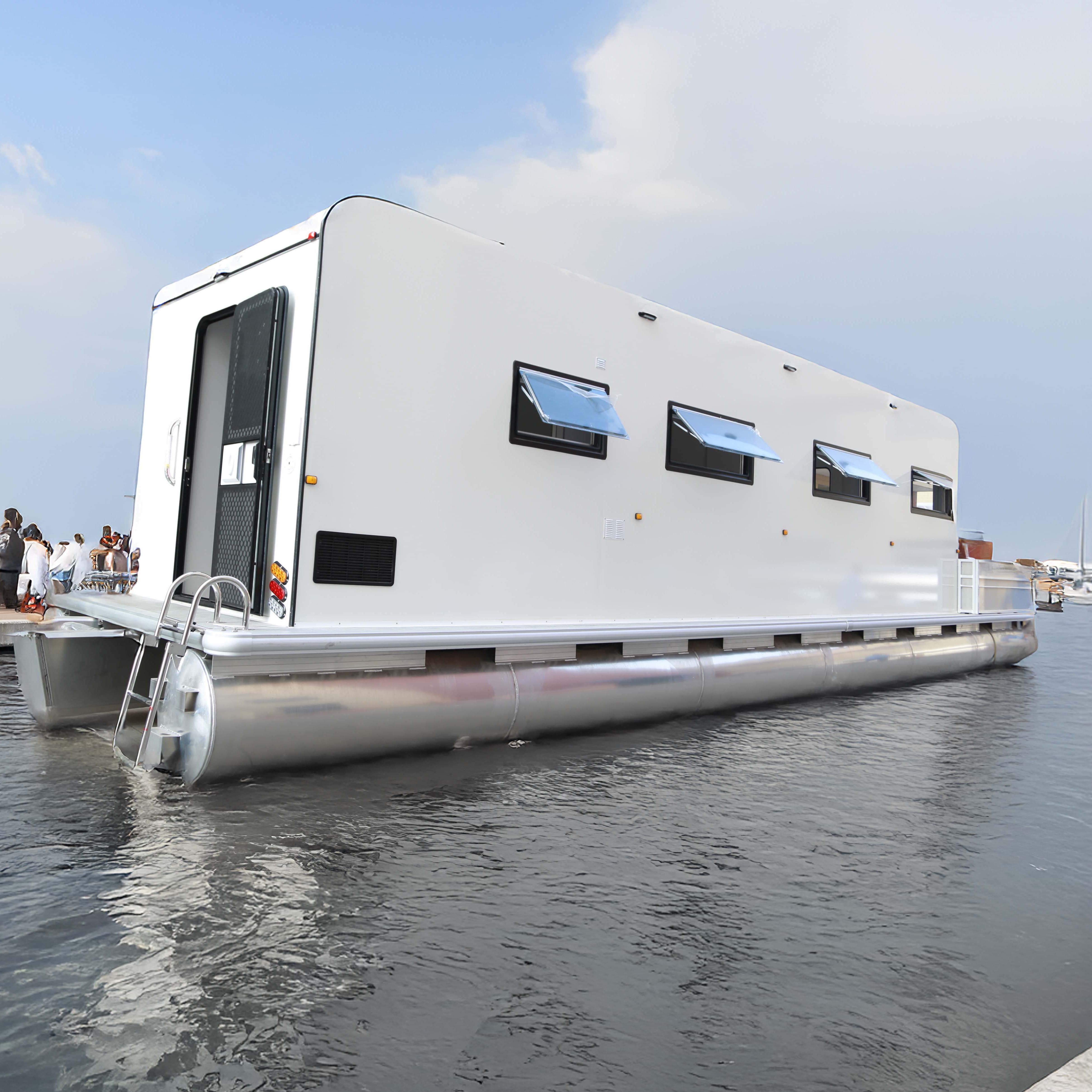 Luxury 12.8 Meters Houseboat-Yacht Aluminum and Fiberglass Outboard Engine Pontoon Boat for Water Transportation